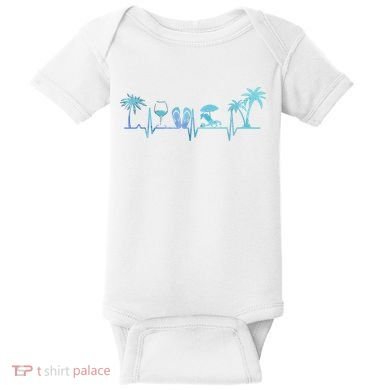 Heartbeat Palm Tree Wine Glass Flipp Flop Summer Lover Baby Bodysuit