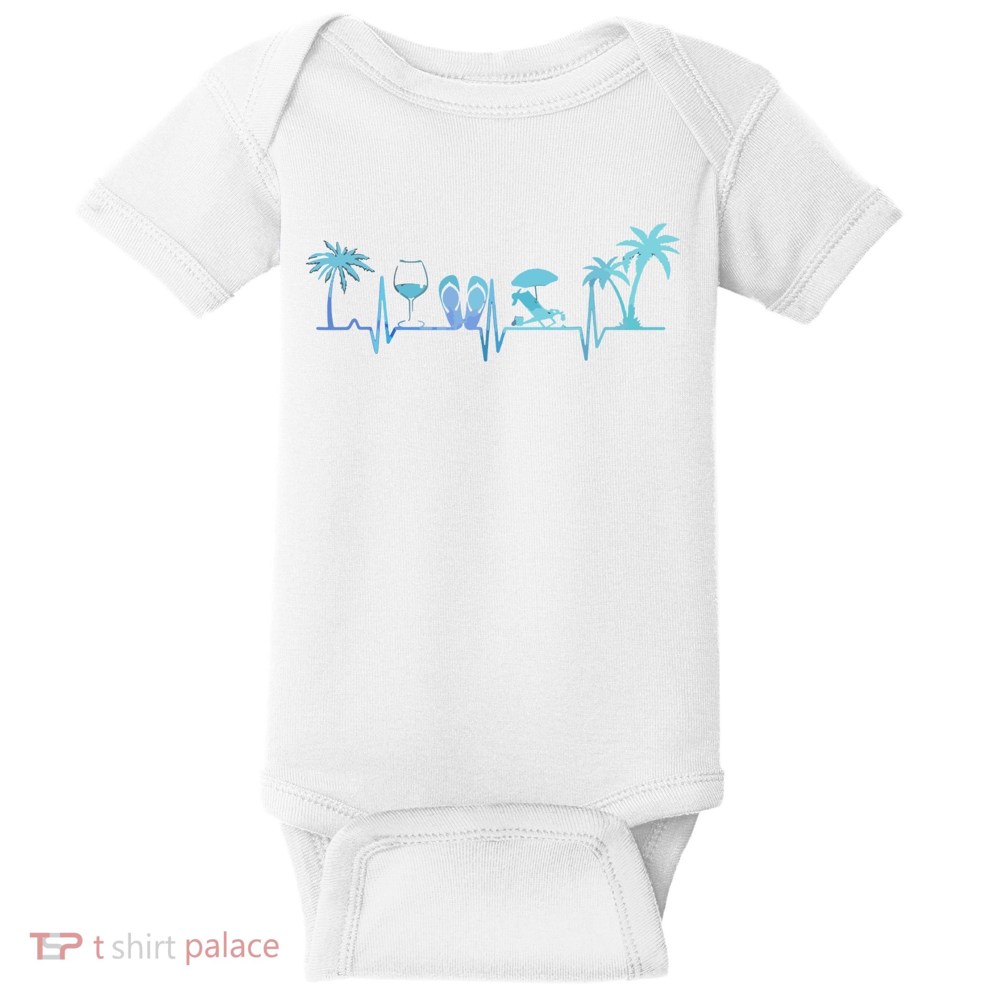 Heartbeat Palm Tree Wine Glass Flipp Flop Summer Lover Baby Bodysuit