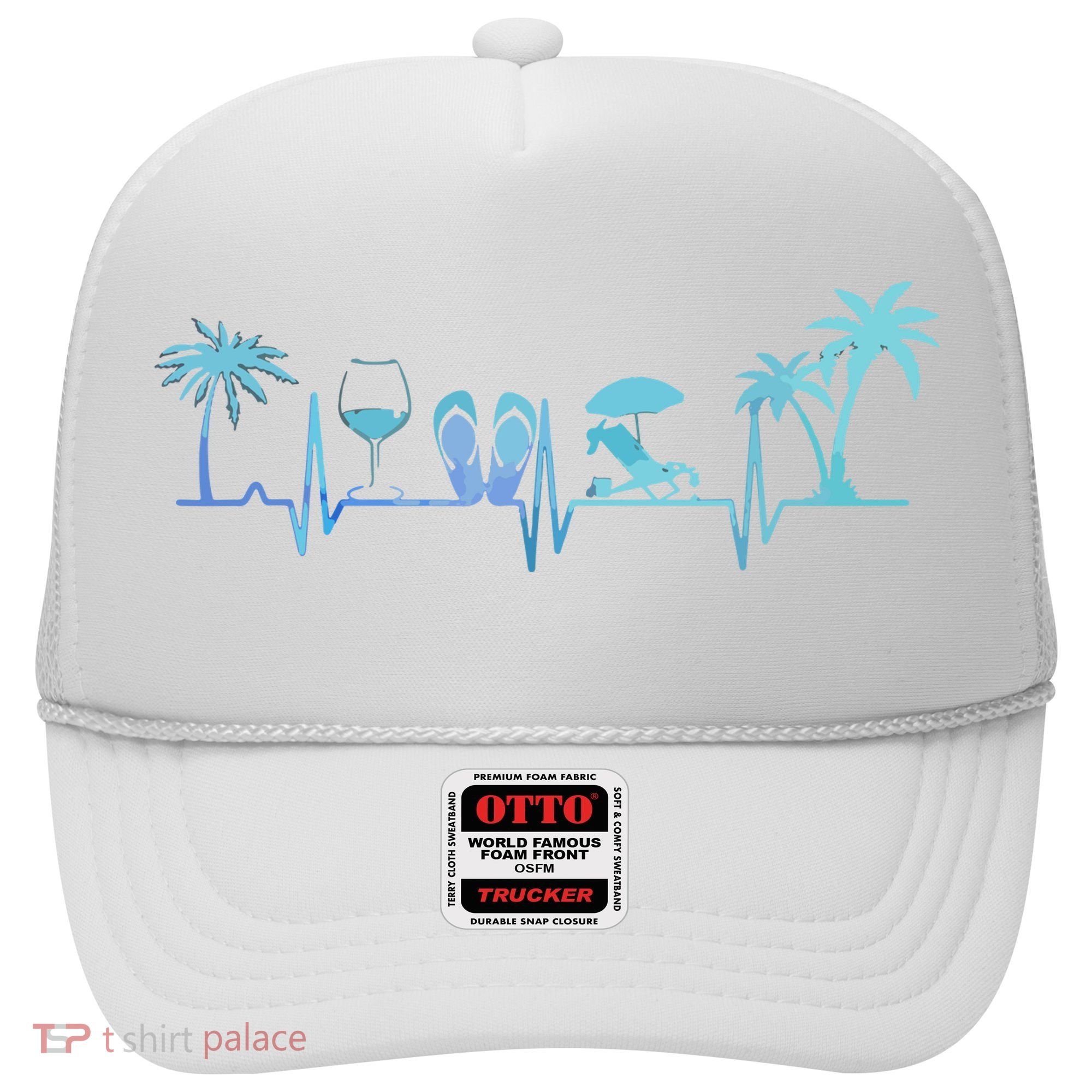 Heartbeat Palm Tree Wine Glass Flipp Flop Summer Lover Hat