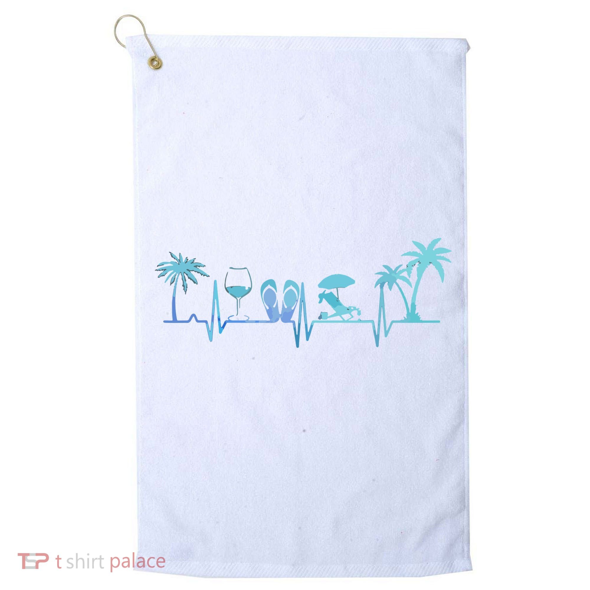 Heartbeat Palm Tree Wine Glass Flipp Flop Summer Lover Golf Towel