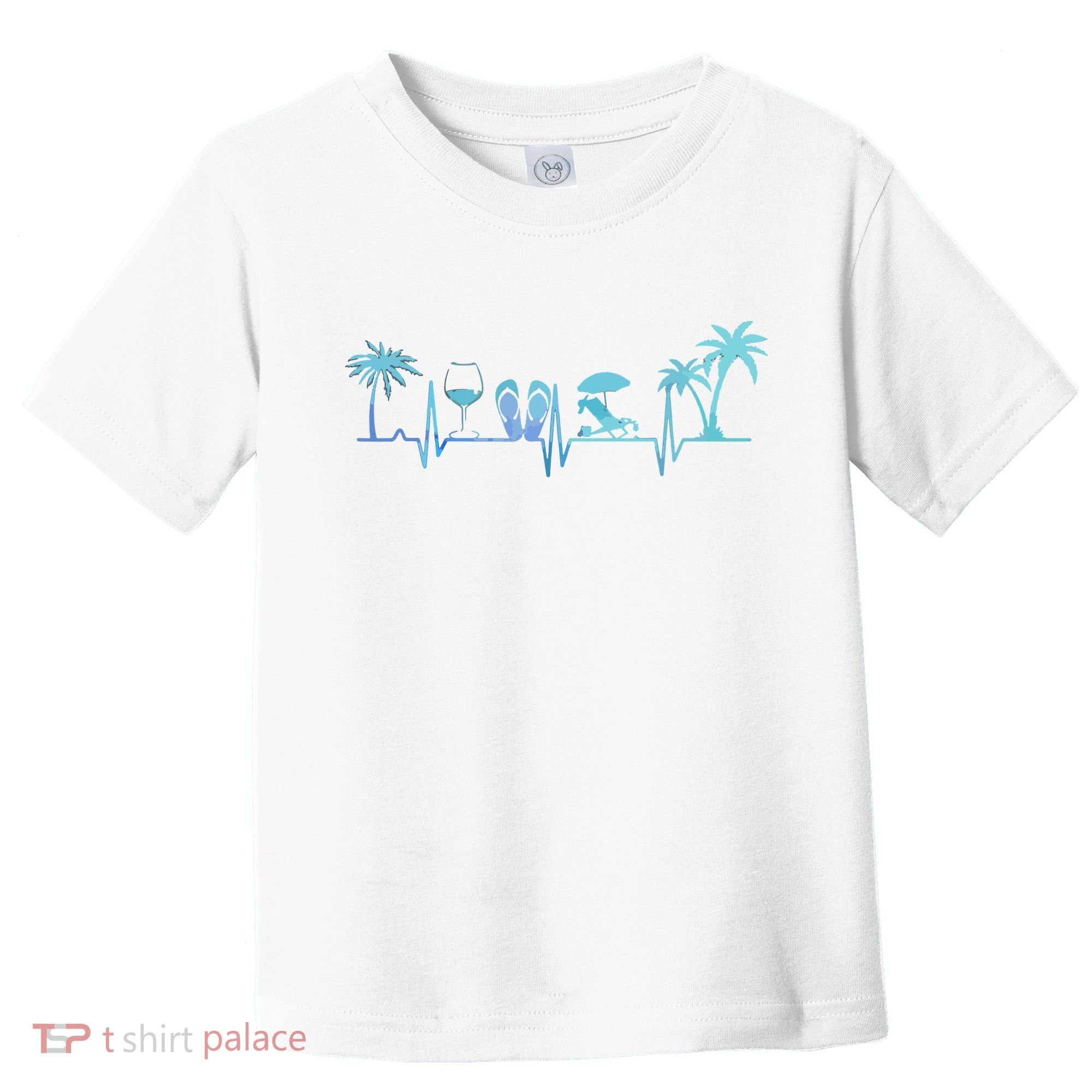 Heartbeat Palm Tree Wine Glass Flipp Flop Summer Lover Toddler T-Shirt