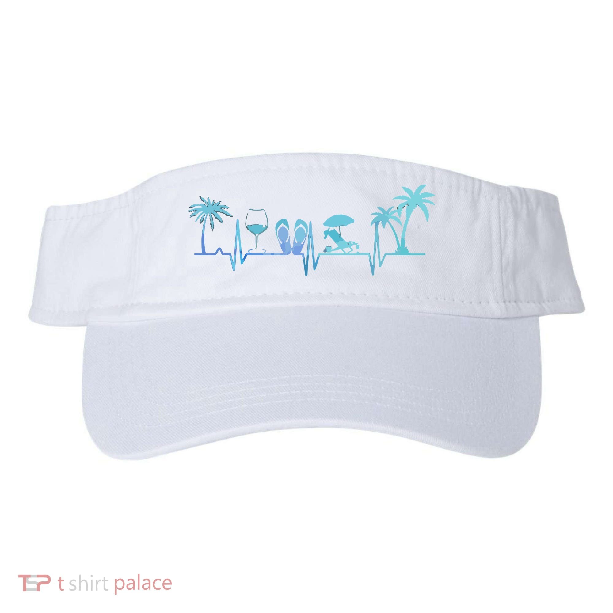 Heartbeat Palm Tree Wine Glass Flipp Flop Summer Lover Visor