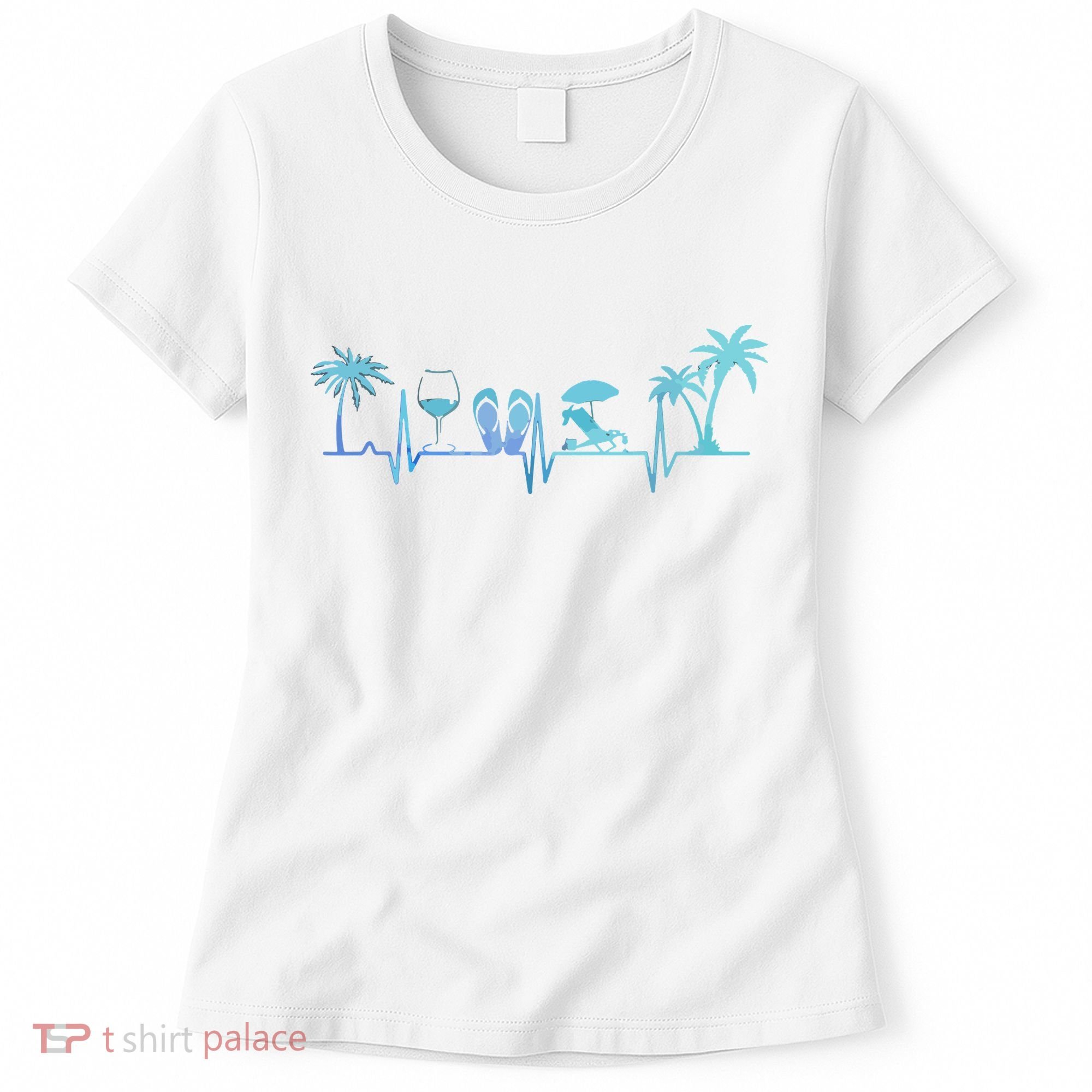 Heartbeat Palm Tree Wine Glass Flipp Flop Summer Lover Women's T-Shirt