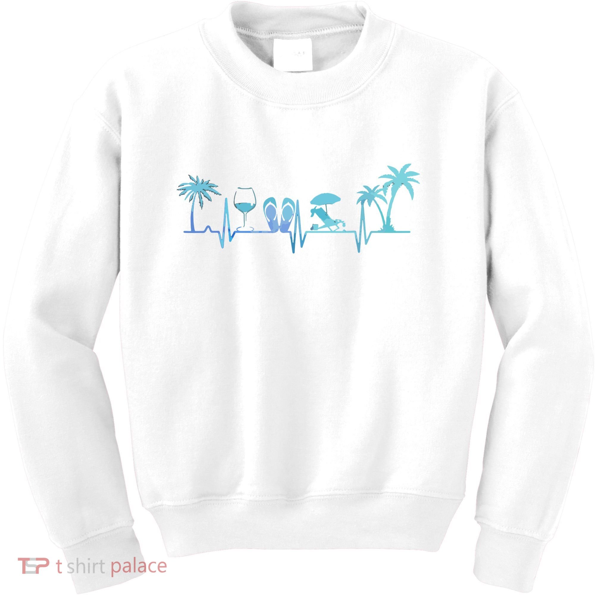 Heartbeat Palm Tree Wine Glass Flipp Flop Summer Lover Kids Sweatshirt