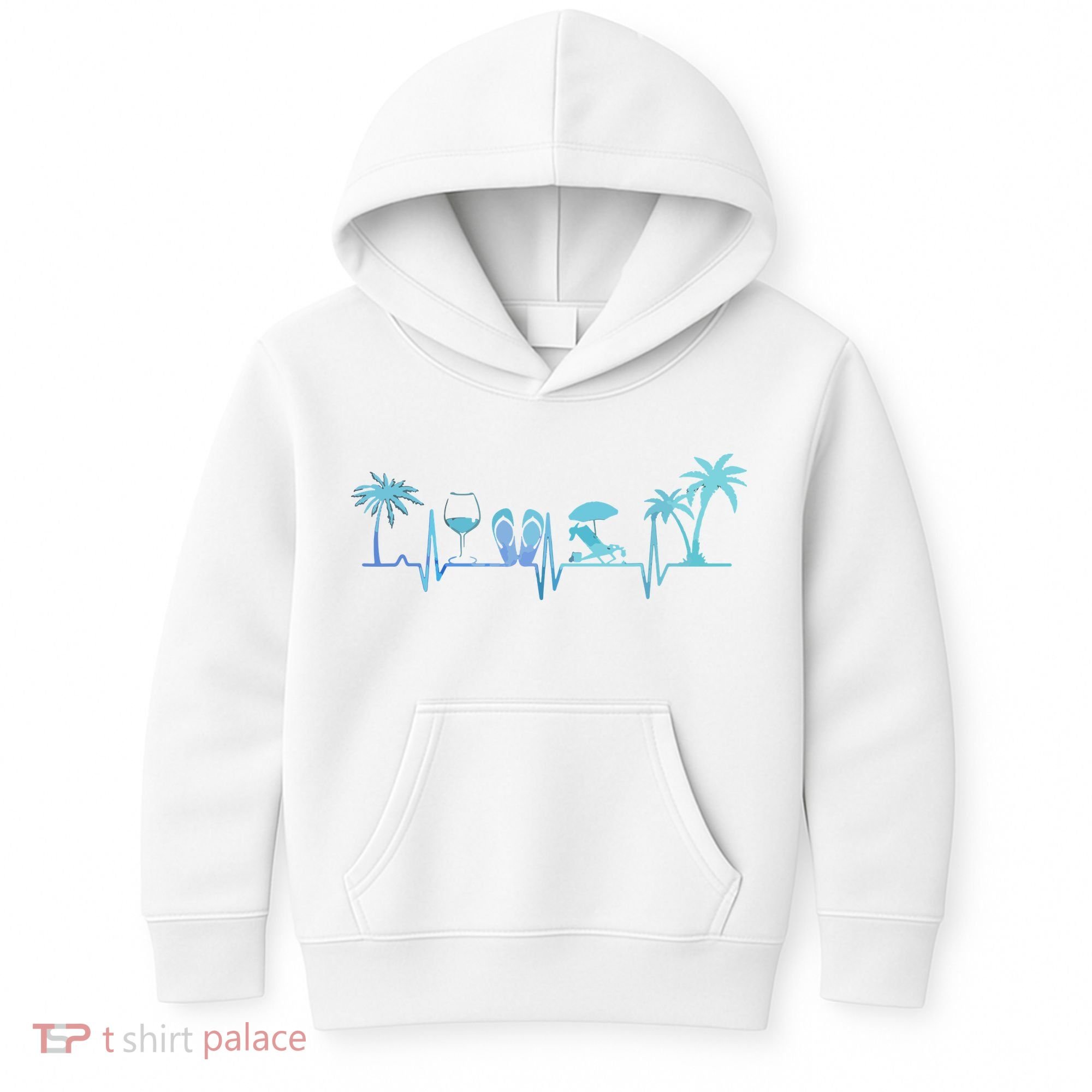 Heartbeat Palm Tree Wine Glass Flipp Flop Summer Lover Kids Hoodie
