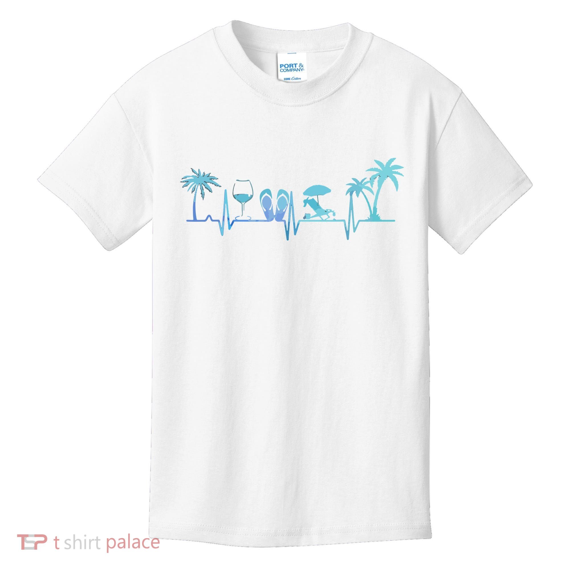 Heartbeat Palm Tree Wine Glass Flipp Flop Summer Lover Kids T-Shirt