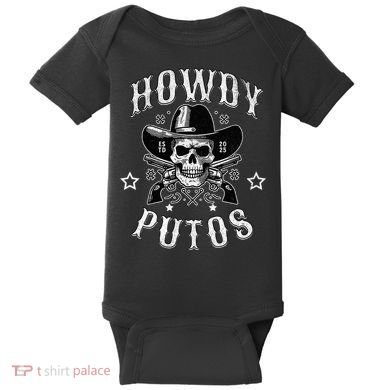 Howdy Putos Vintage Western Cowboy Skull Baby Bodysuit