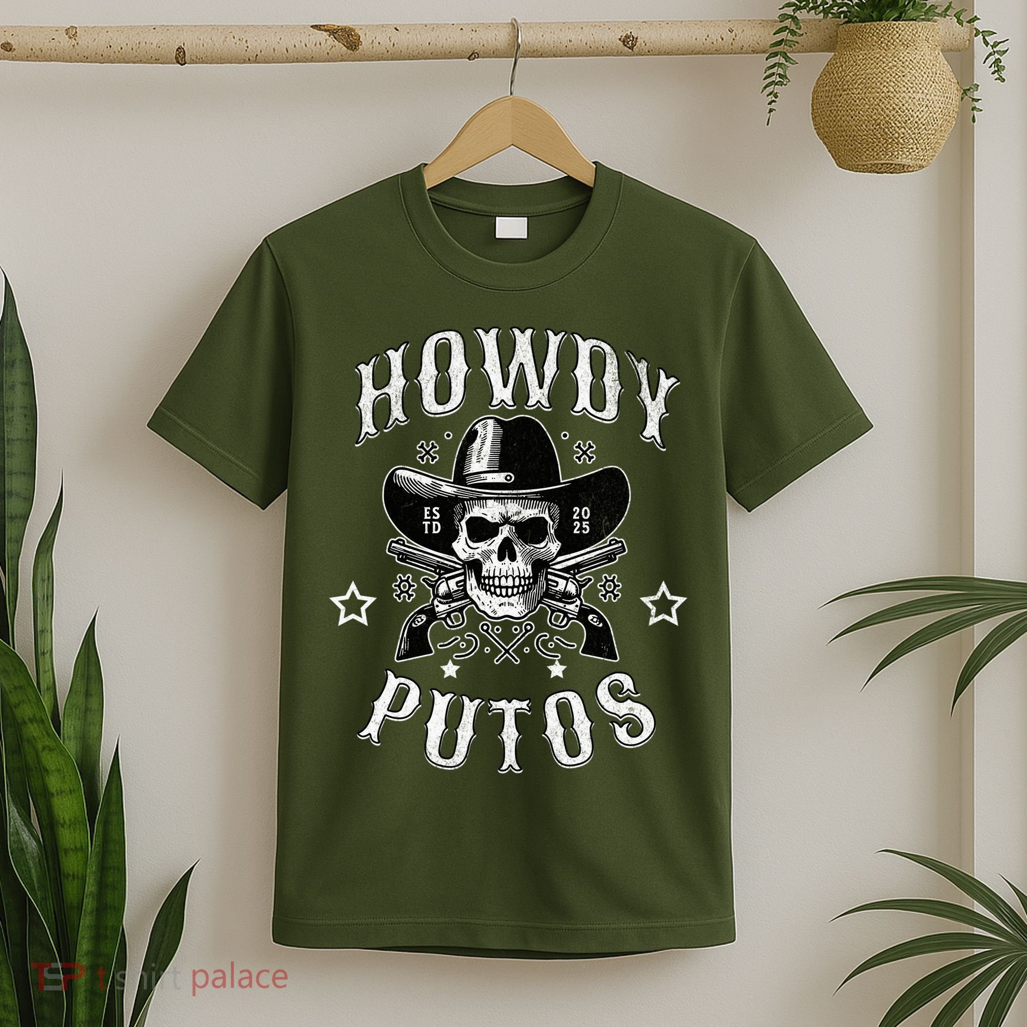 Howdy Putos Vintage Western Cowboy Skull T-Shirt