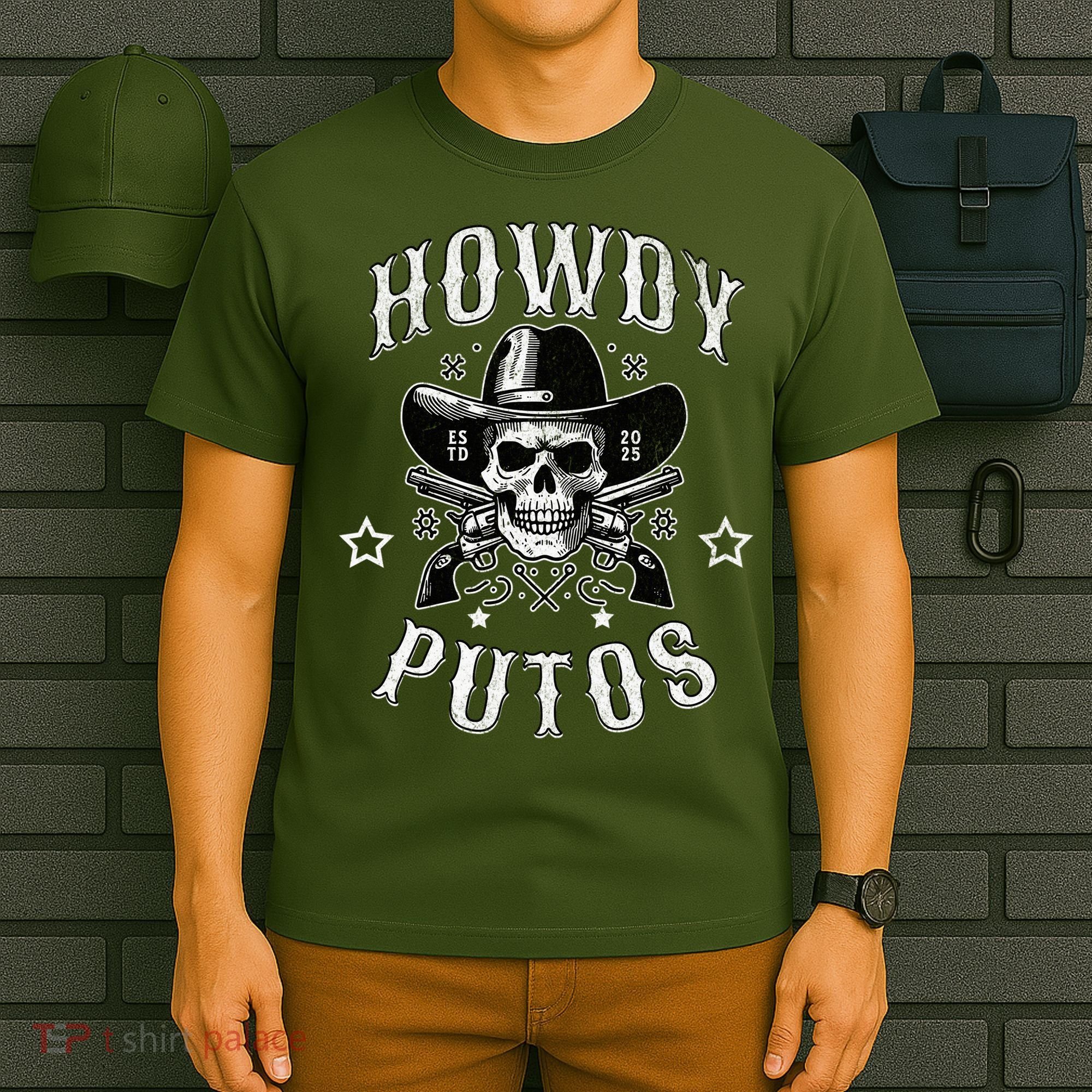 Howdy Putos Vintage Western Cowboy Skull T-Shirt