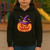 Halloween Pumpkin Witch Kids Hoodie thumb 3