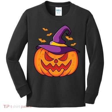 Halloween Pumpkin Witch Kids Long Sleeve Shirt