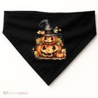 Halloween Pumpkin Witch Fall Autumn Illustration USA-Made Doggie Bandana thumb 0