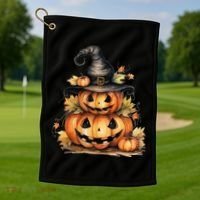 Halloween Pumpkin Witch Fall Autumn Illustration Golf Towel thumb 1