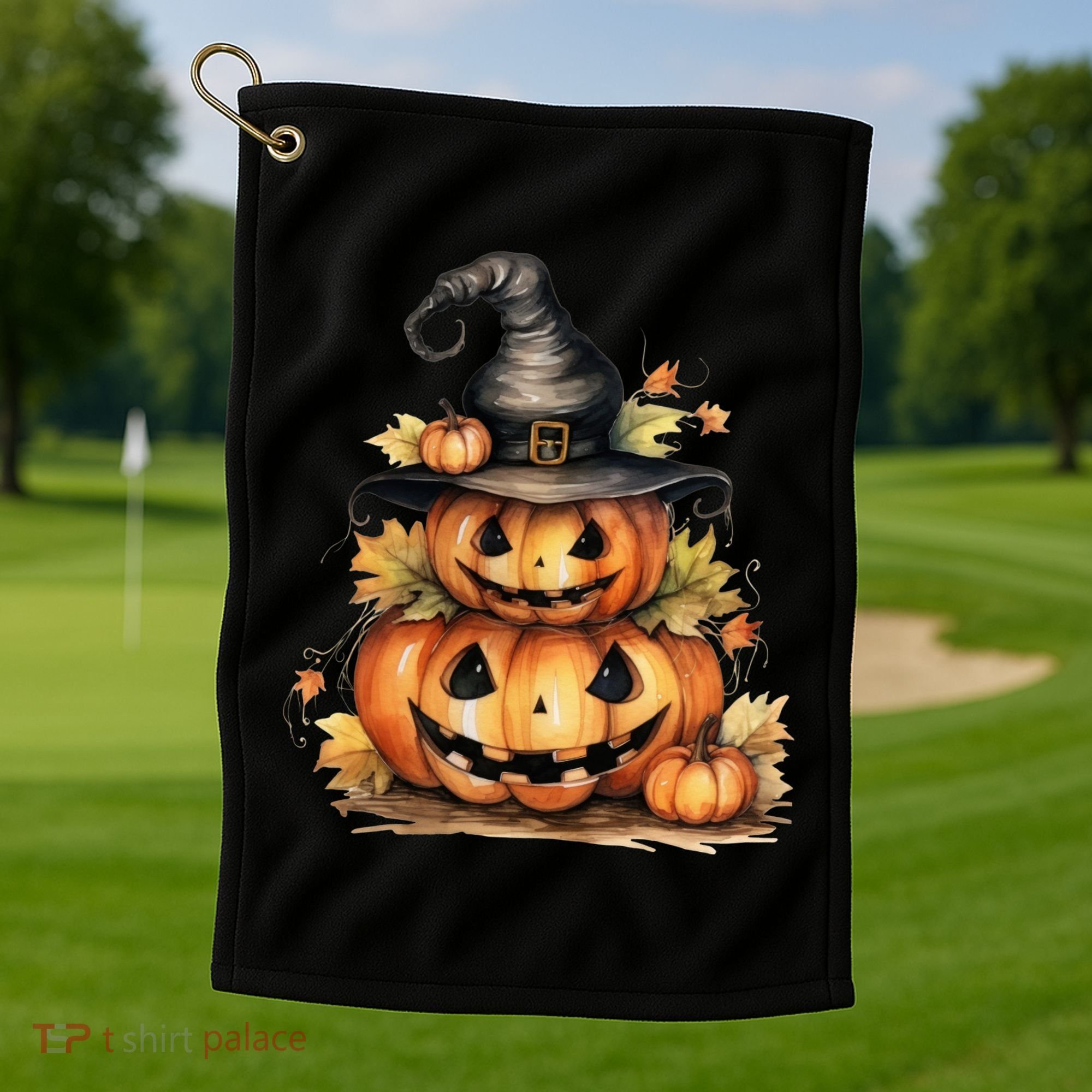 Halloween Pumpkin Witch Fall Autumn Illustration Golf Towel