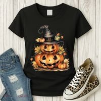 Halloween Pumpkin Witch Fall Autumn Illustration Women's T-Shirt thumb 3