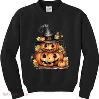 Halloween Pumpkin Witch Fall Autumn Illustration Kids Sweatshirt thumb 0