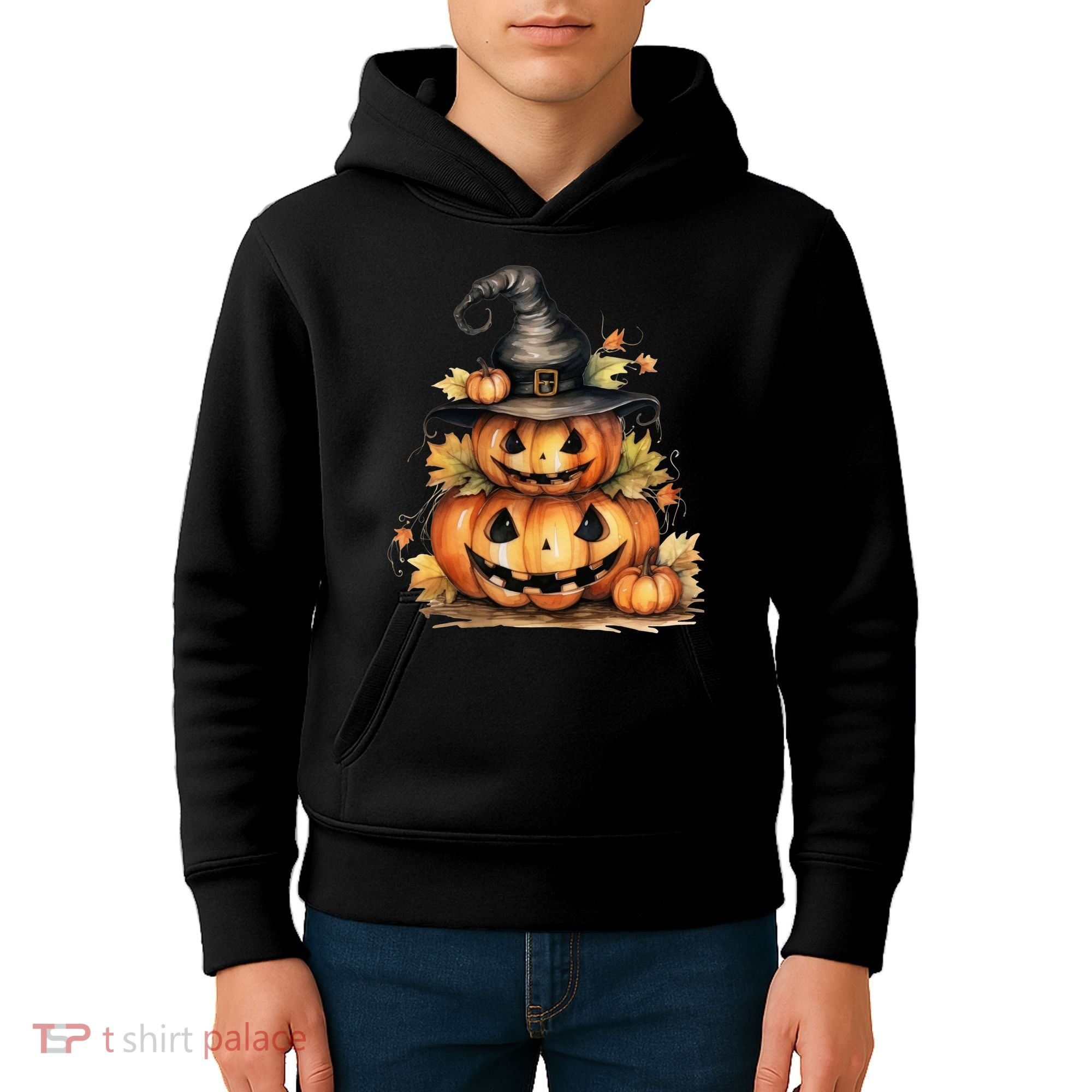Halloween Pumpkin Witch Fall Autumn Illustration Kids Hoodie