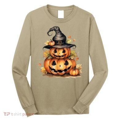 Halloween Pumpkin Witch Fall Autumn Illustration Long Sleeve Shirt
