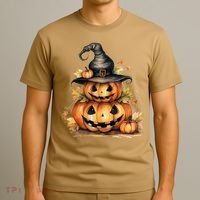 Halloween Pumpkin Witch Fall Autumn Illustration T-Shirt thumb 3