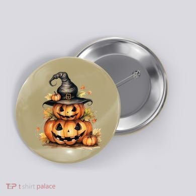 Halloween Pumpkin Witch Fall Autumn Illustration Button