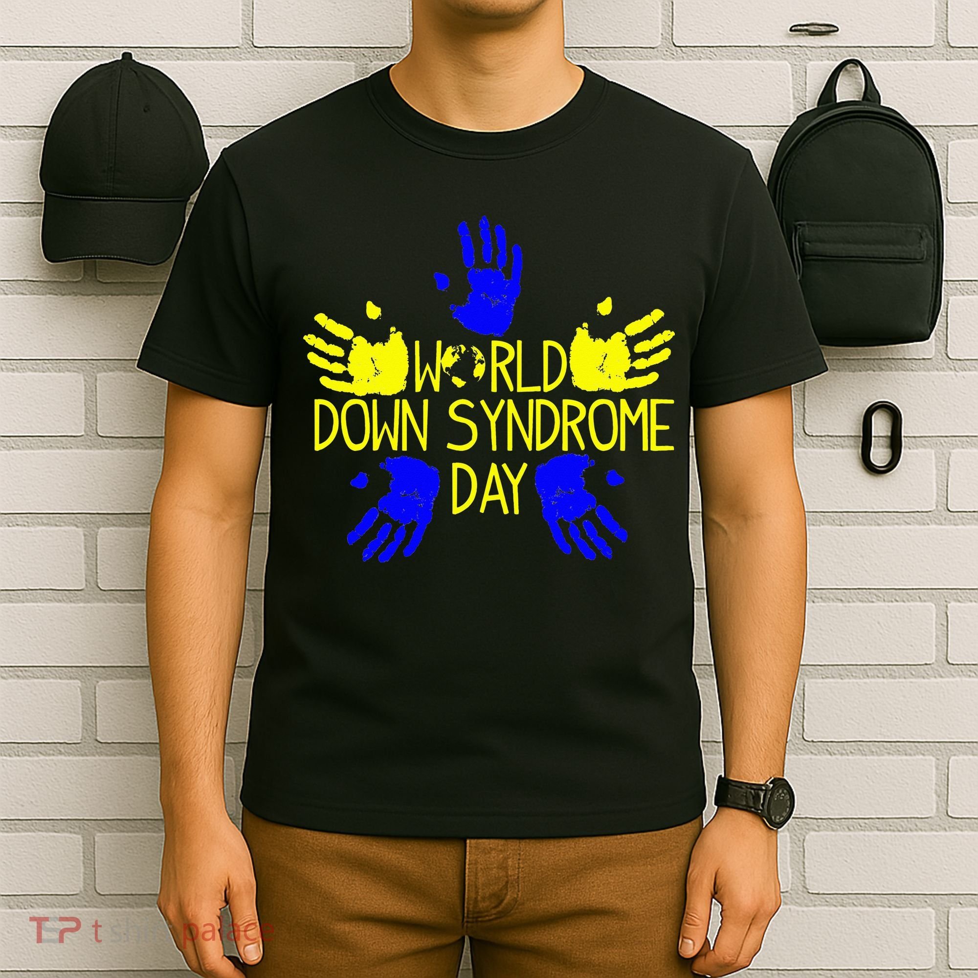 Hand Print World Down Syndrome Day funny cancer T-Shirt