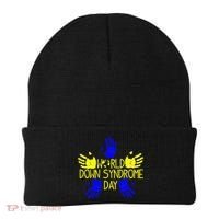 Hand Print World Down Syndrome Day funny cancer Beanie thumb 0