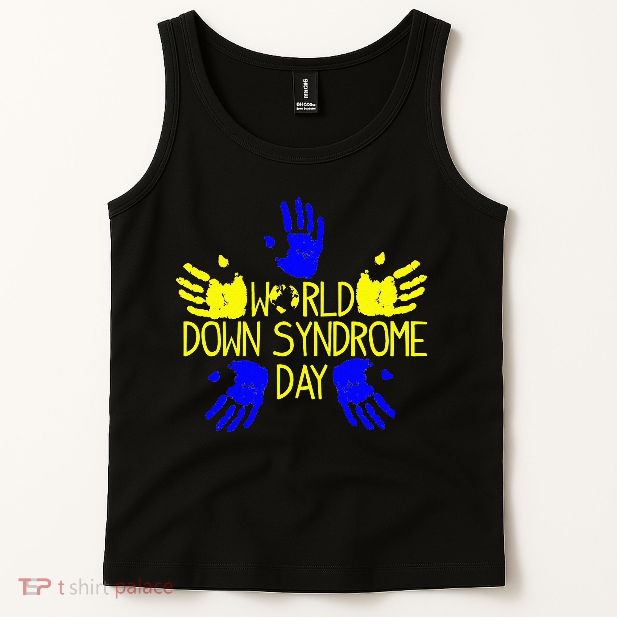 Hand Print World Down Syndrome Day funny cancer Tank Top
