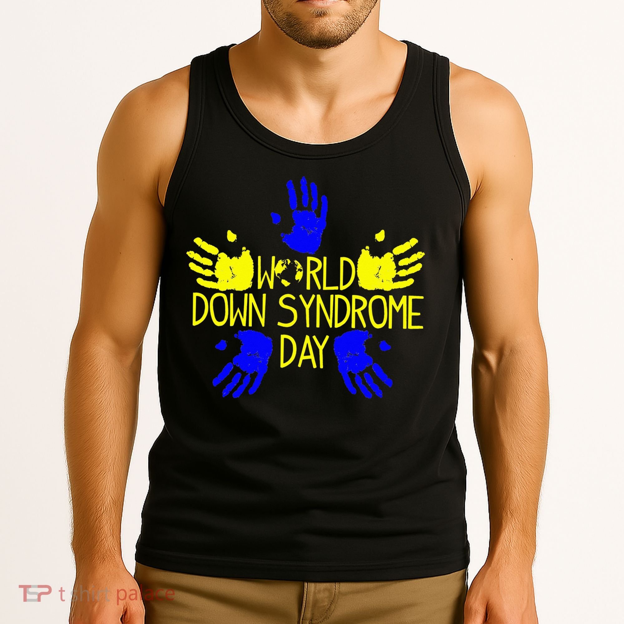 Hand Print World Down Syndrome Day funny cancer Tank Top