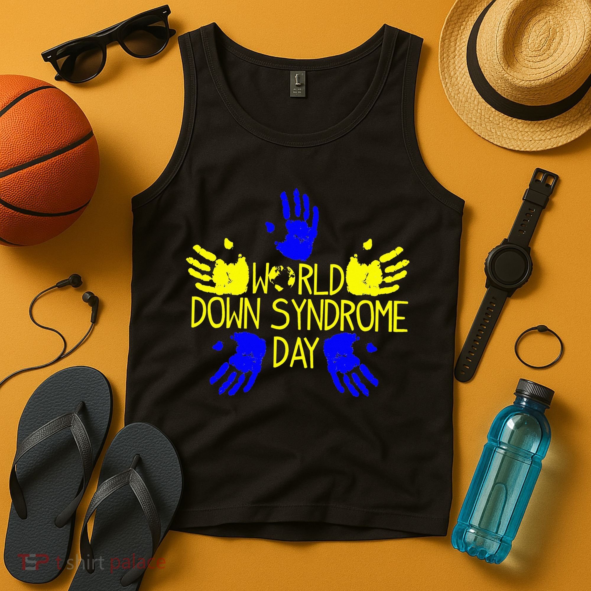Hand Print World Down Syndrome Day funny cancer Tank Top