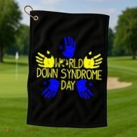 Hand Print World Down Syndrome Day funny cancer Golf Towel thumb 1