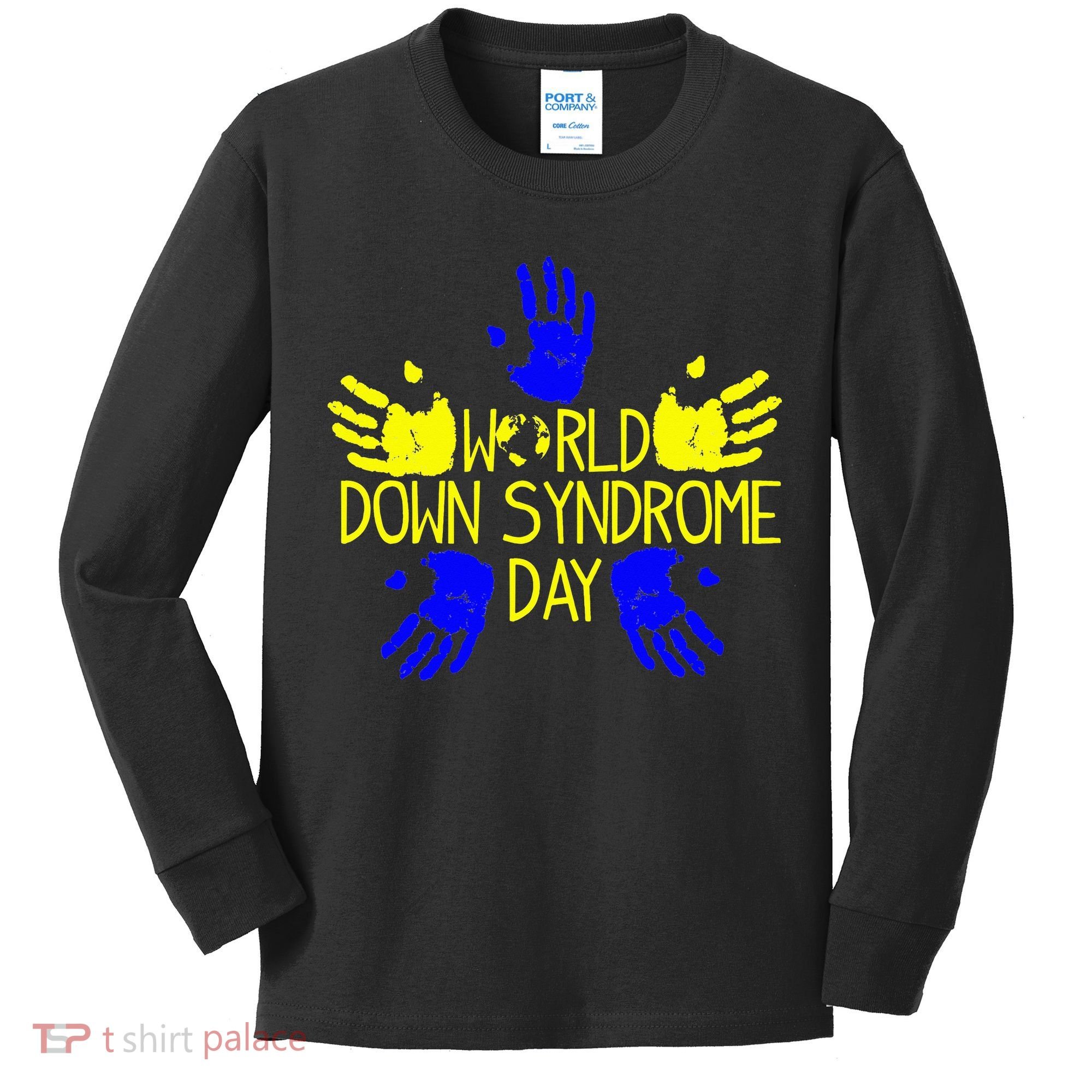 Hand Print World Down Syndrome Day funny cancer Kids Long Sleeve Shirt