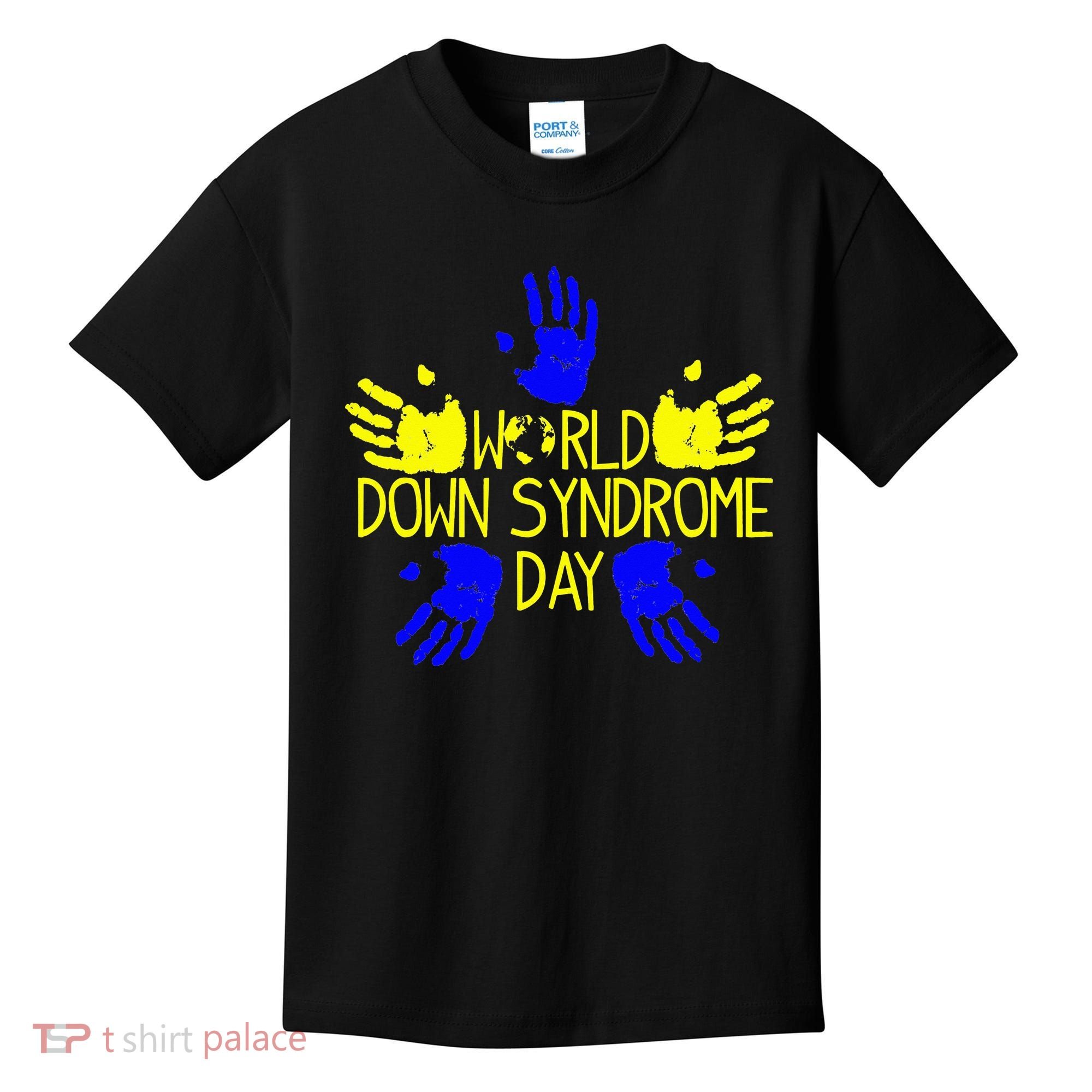 Hand Print World Down Syndrome Day funny cancer Kids T-Shirt