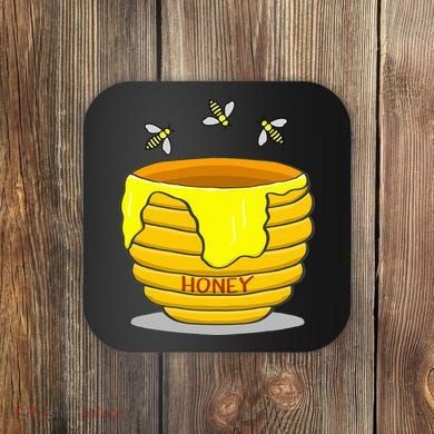 Honey Pot With Honey Bees Coaster