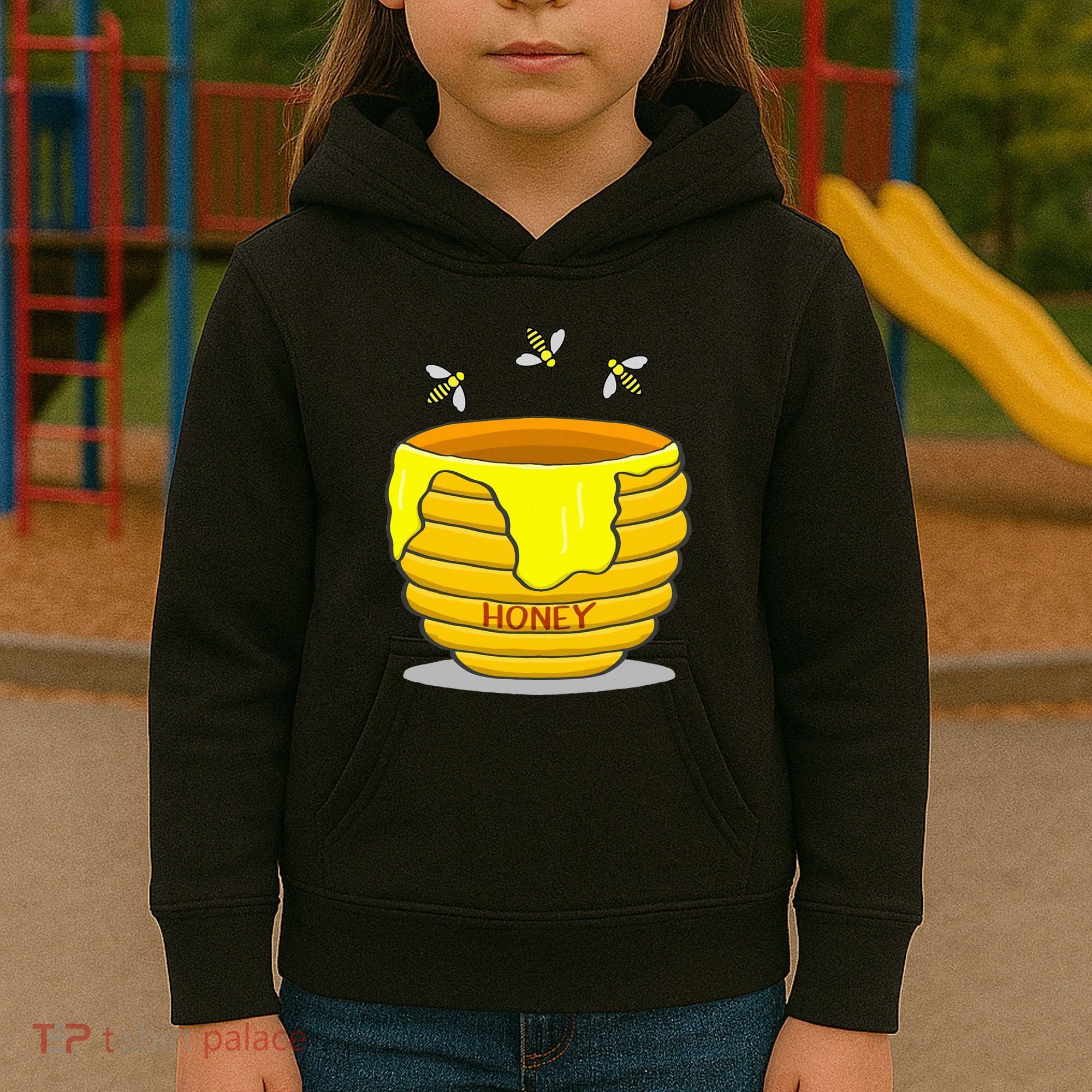Honey Pot With Honey Bees Kids Hoodie