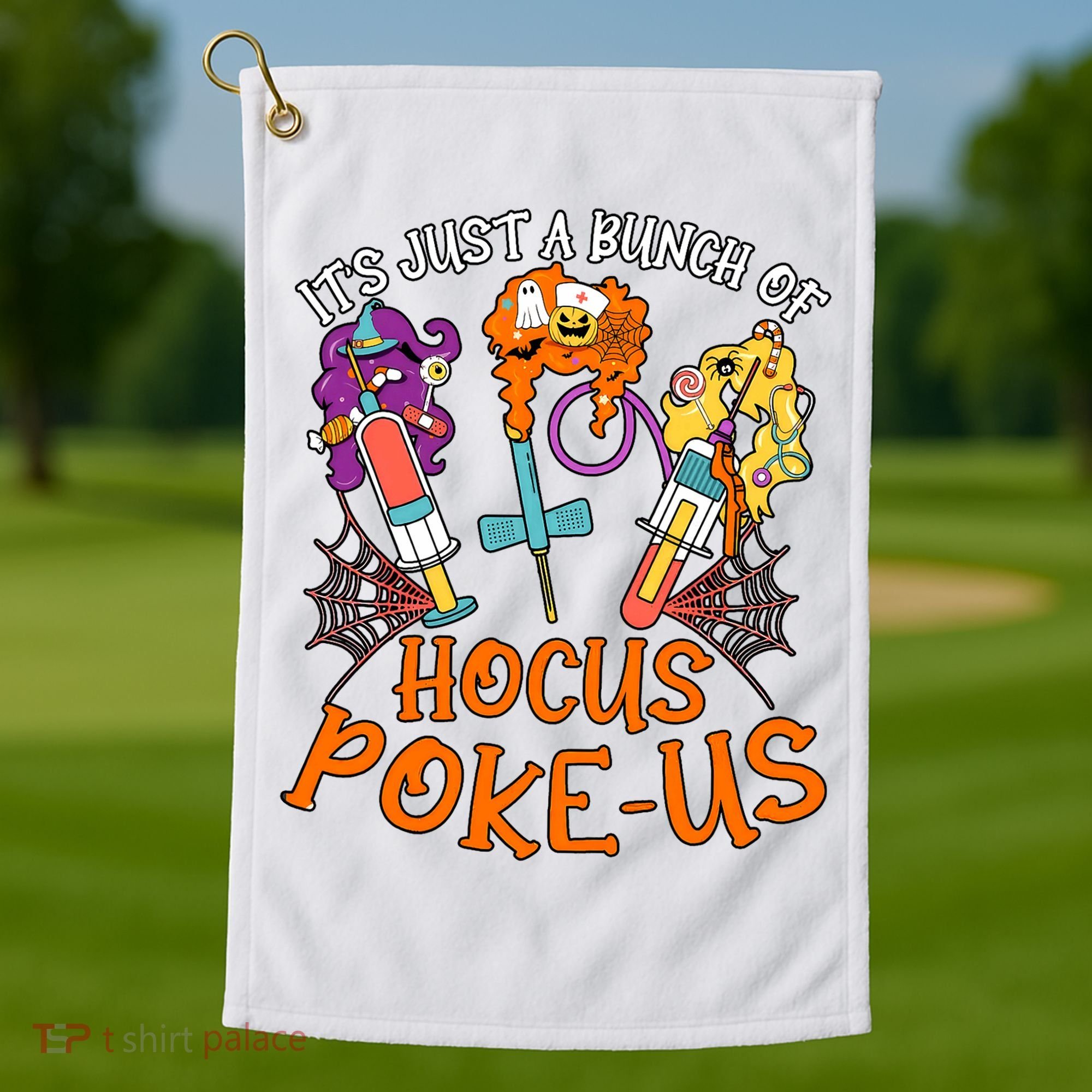 Hocus Pokeus Witch Nurse Halloween Medical Lab Tech Spooky Golf Towel