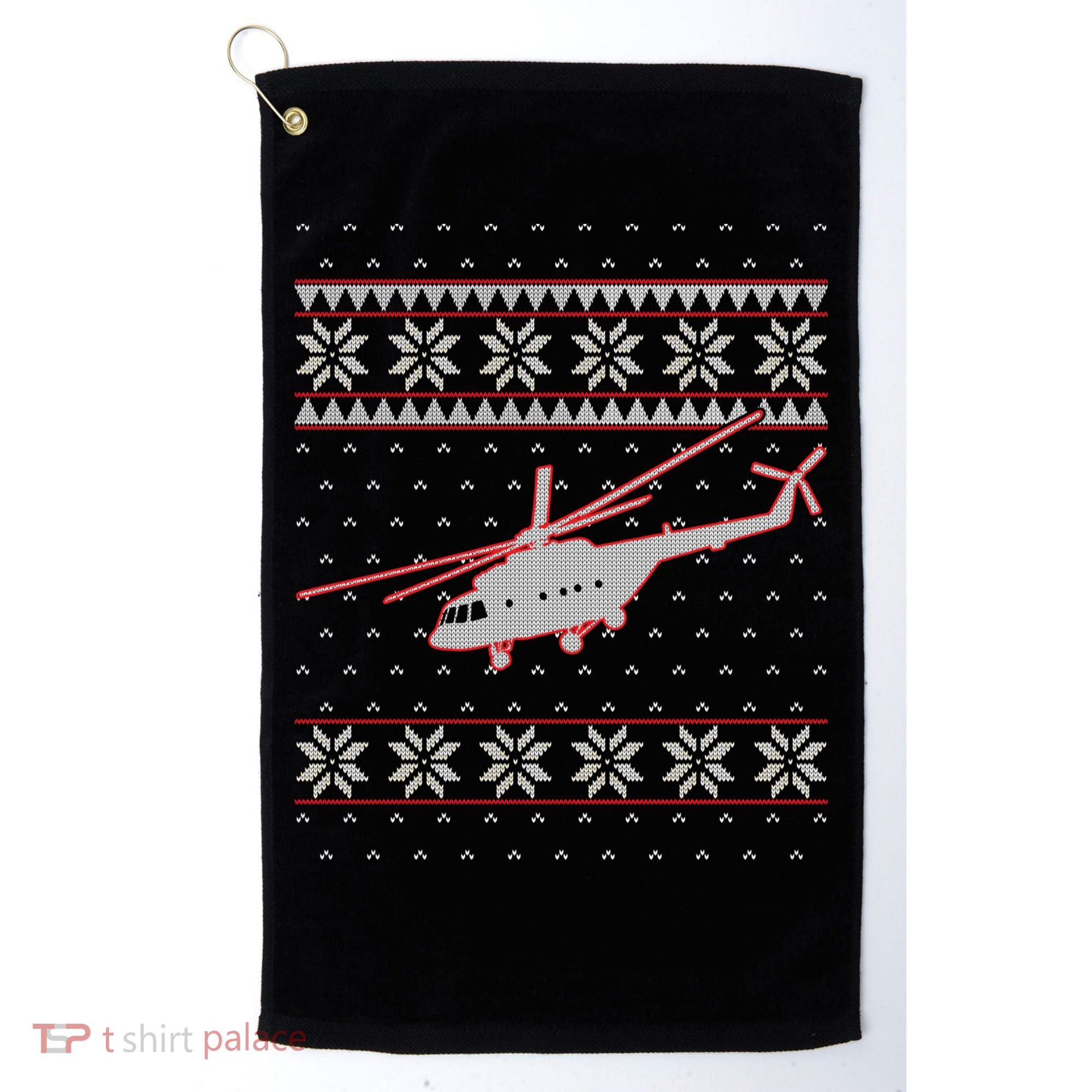 Helicopter Pilot Xmas Aviation Ugly Christmas Gift Golf Towel