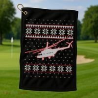 Helicopter Pilot Xmas Aviation Ugly Christmas Gift Golf Towel thumb 1