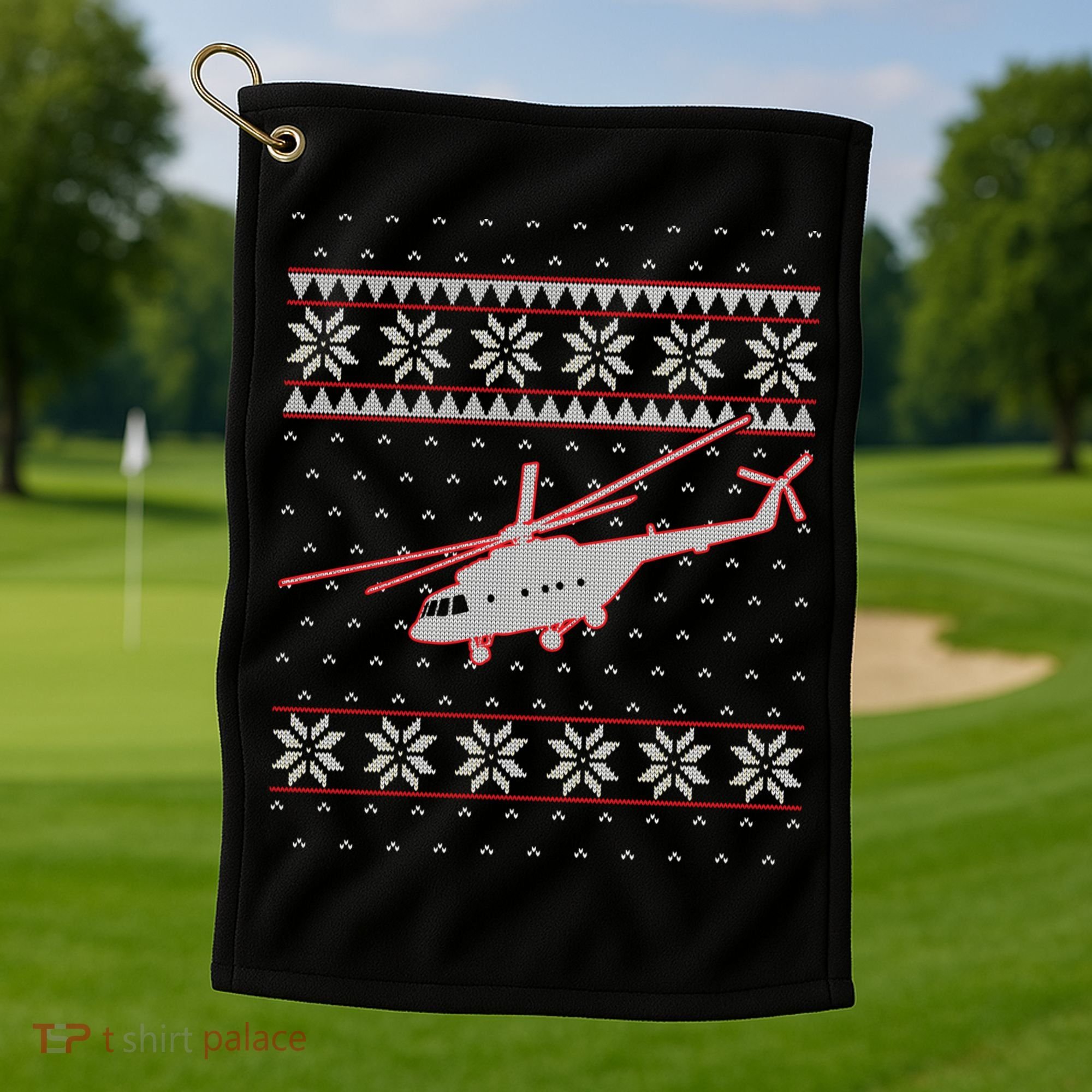 Helicopter Pilot Xmas Aviation Ugly Christmas Gift Golf Towel
