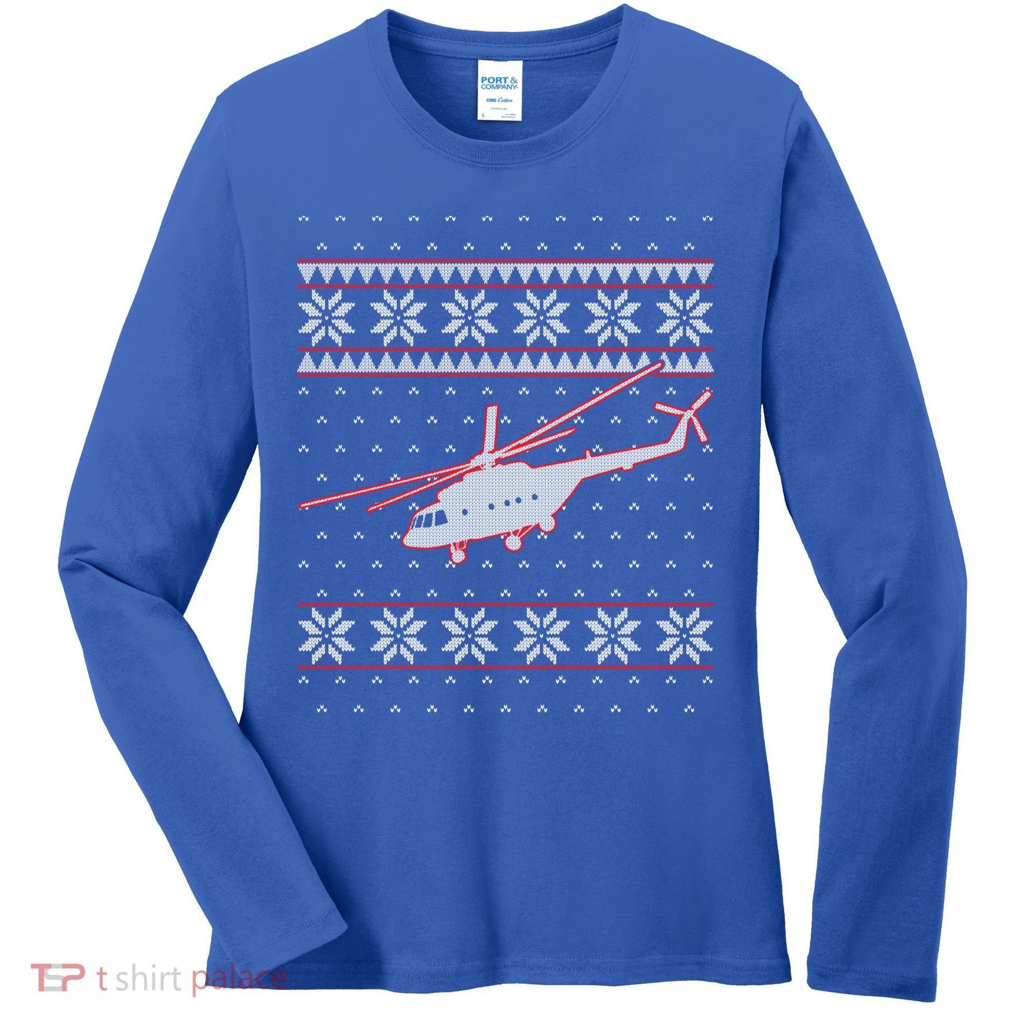 Helicopter Pilot Xmas Aviation Ugly Christmas Gift Women's Long Sleeve Shirt