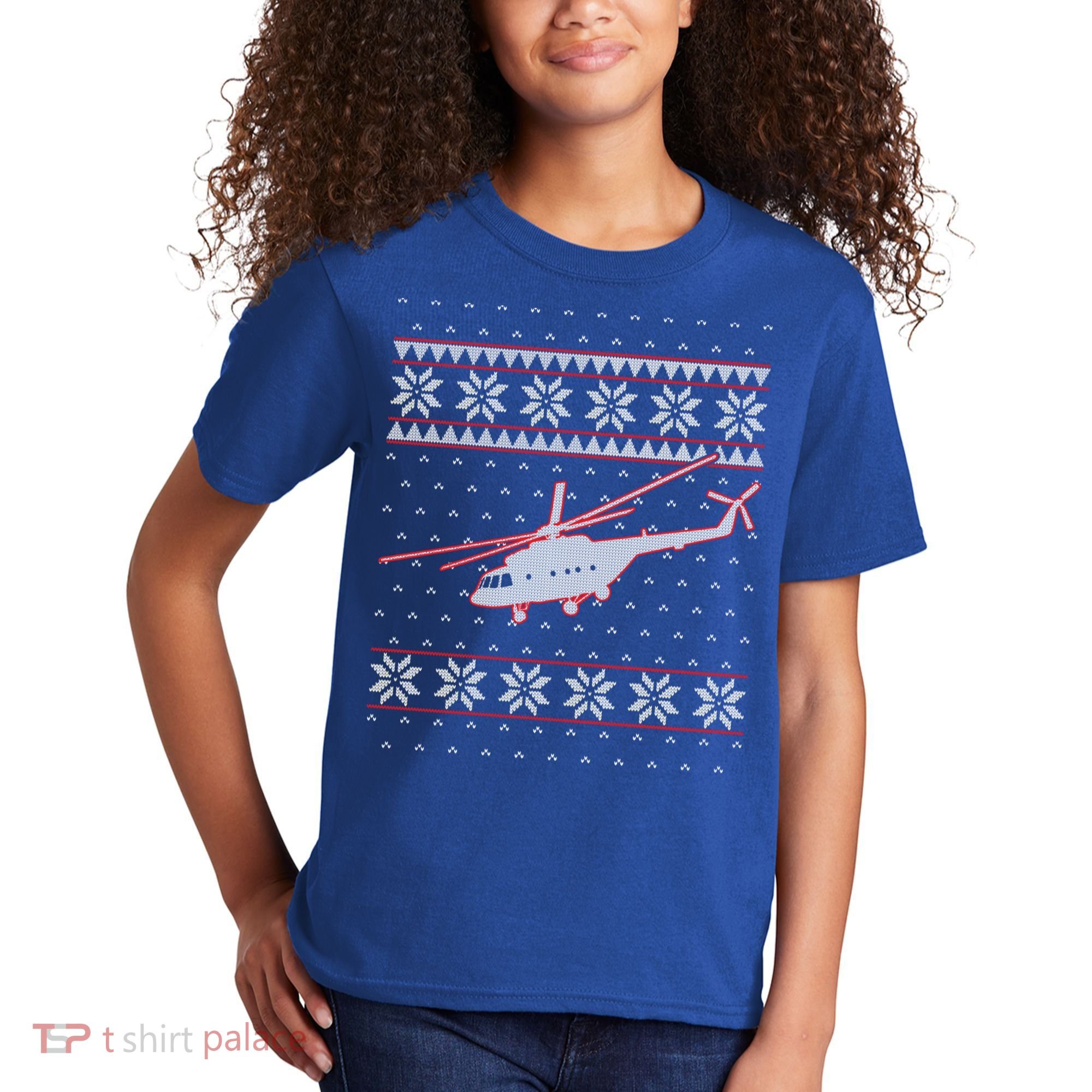 Helicopter Pilot Xmas Aviation Ugly Christmas Gift Kids T-Shirt