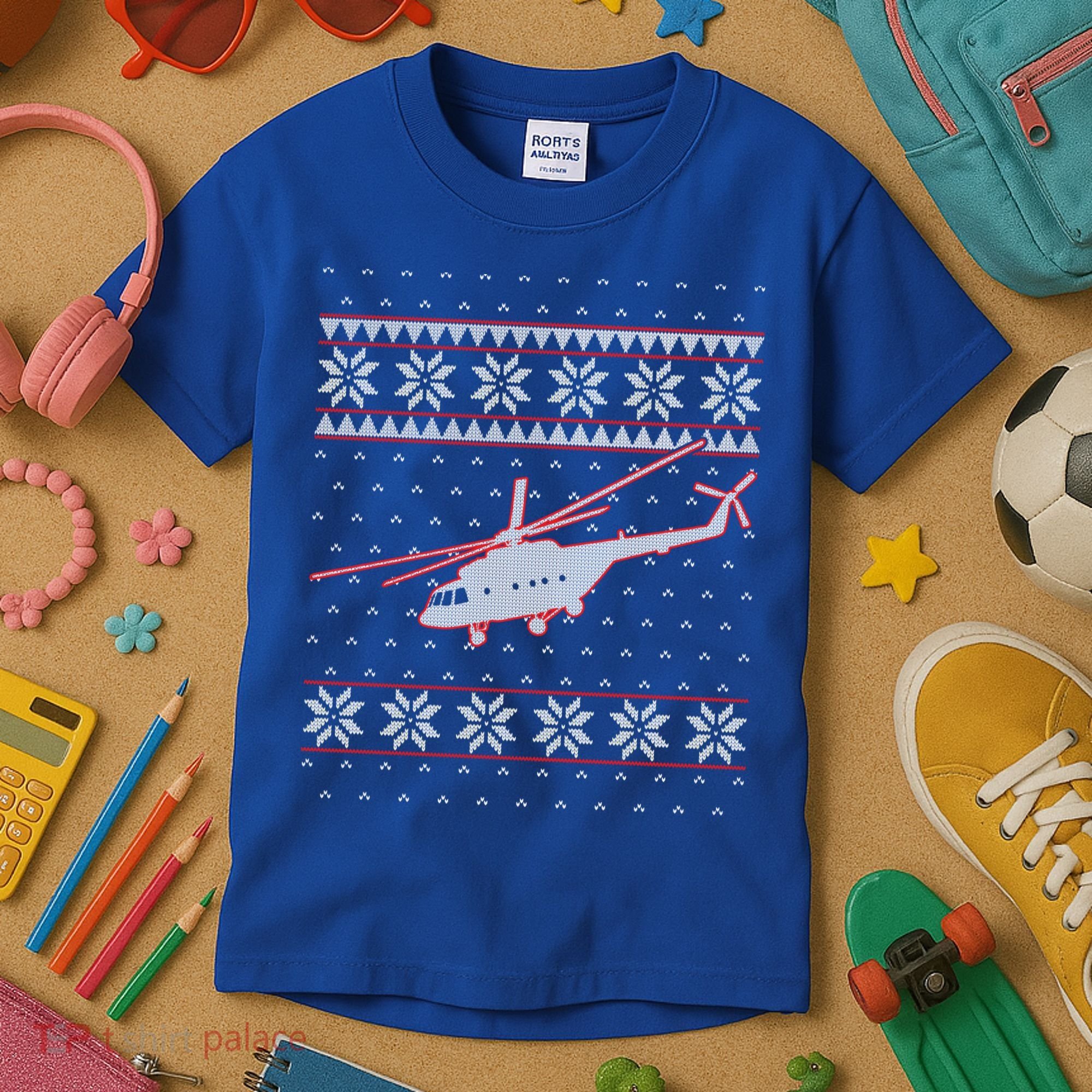 Helicopter Pilot Xmas Aviation Ugly Christmas Gift Kids T-Shirt