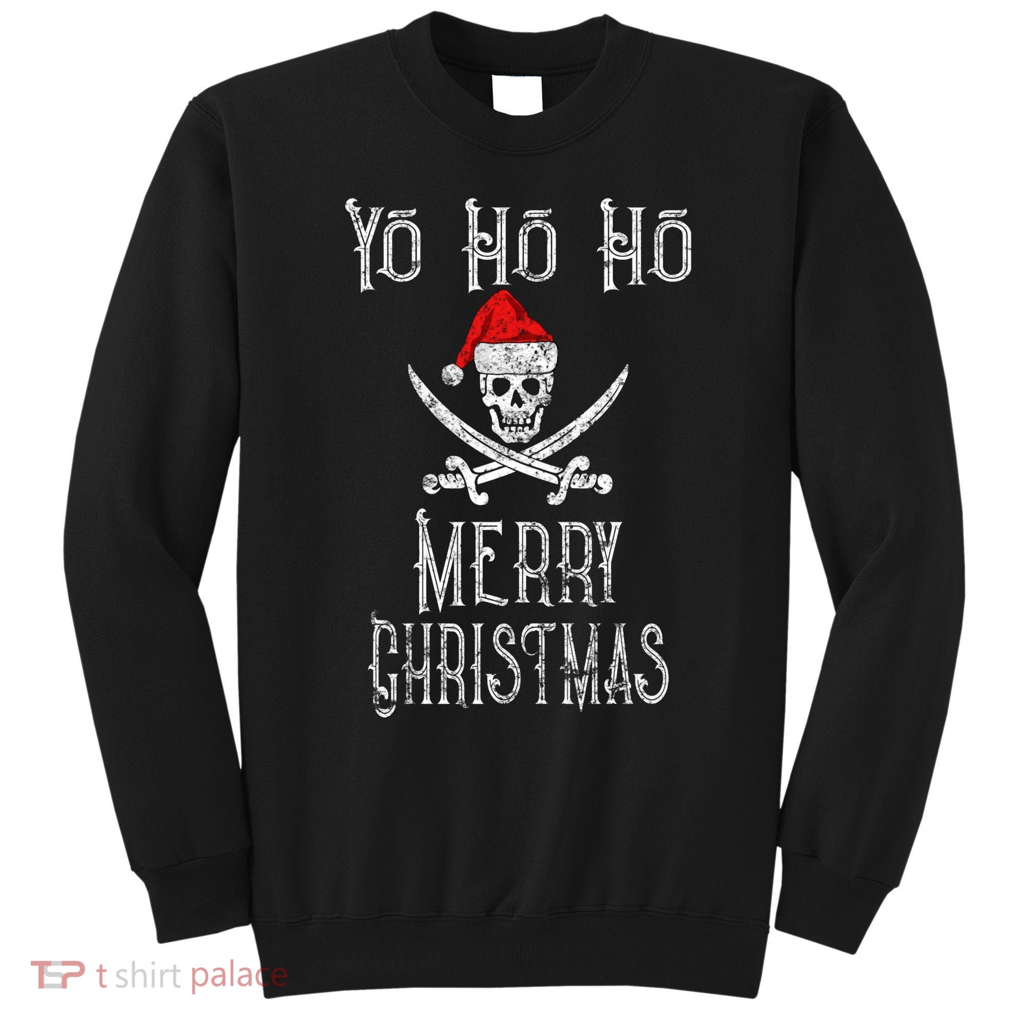 Holiday Pirate Yo Ho Ho Merry Christmas Santa Hat Boating Long Sleeve Sweatshirt