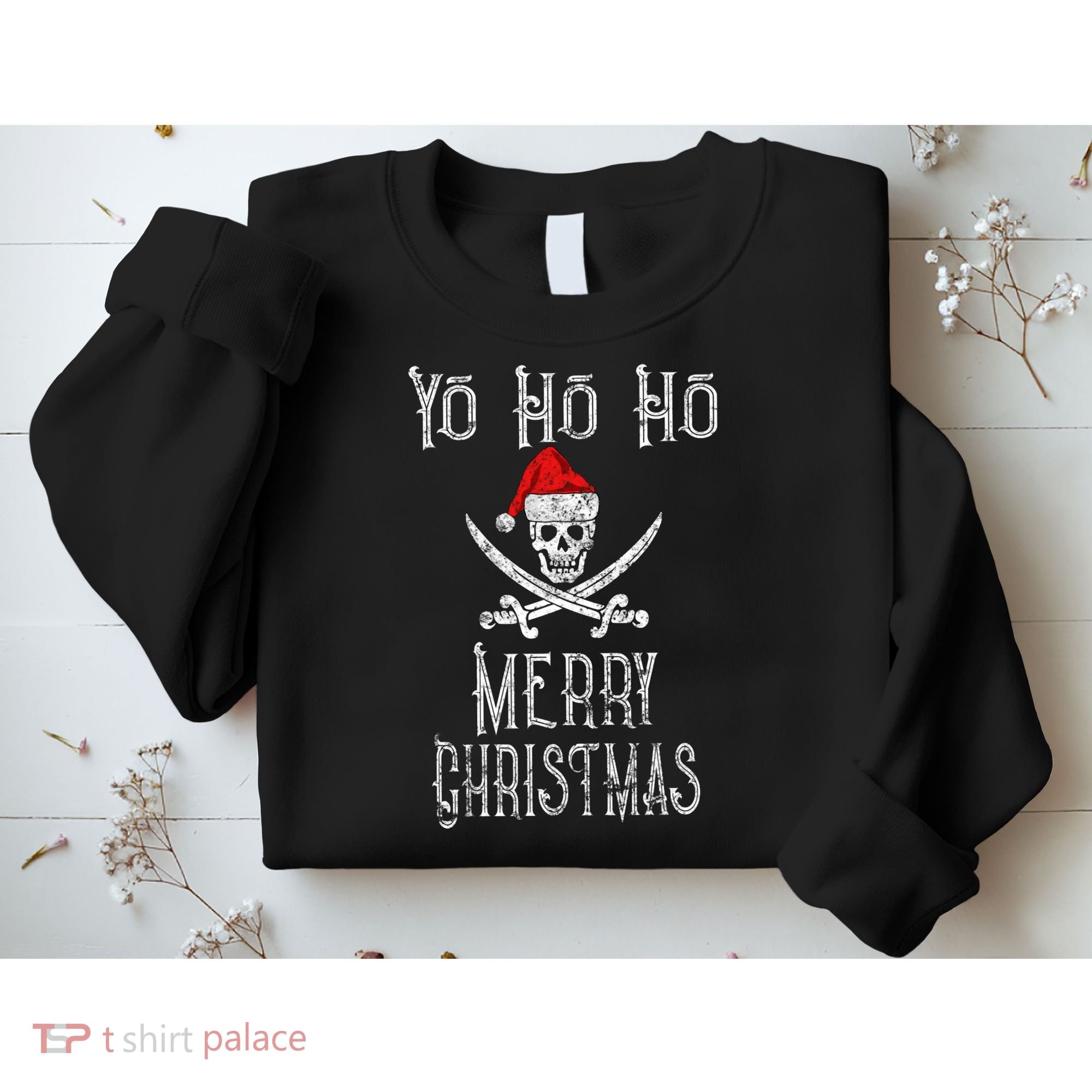 Holiday Pirate Yo Ho Ho Merry Christmas Santa Hat Boating Long Sleeve Sweatshirt