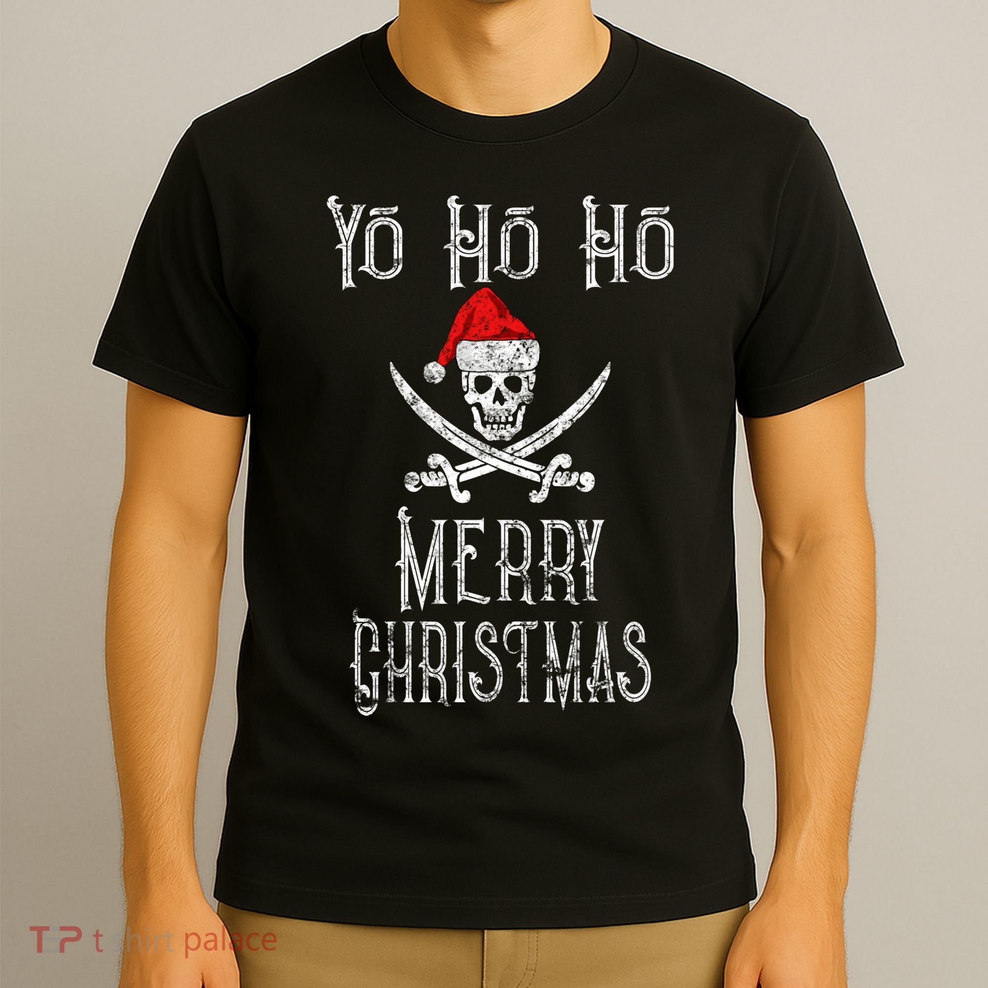 Holiday Pirate Yo Ho Ho Merry Christmas Santa Hat Boating Long Sleeve T-Shirt