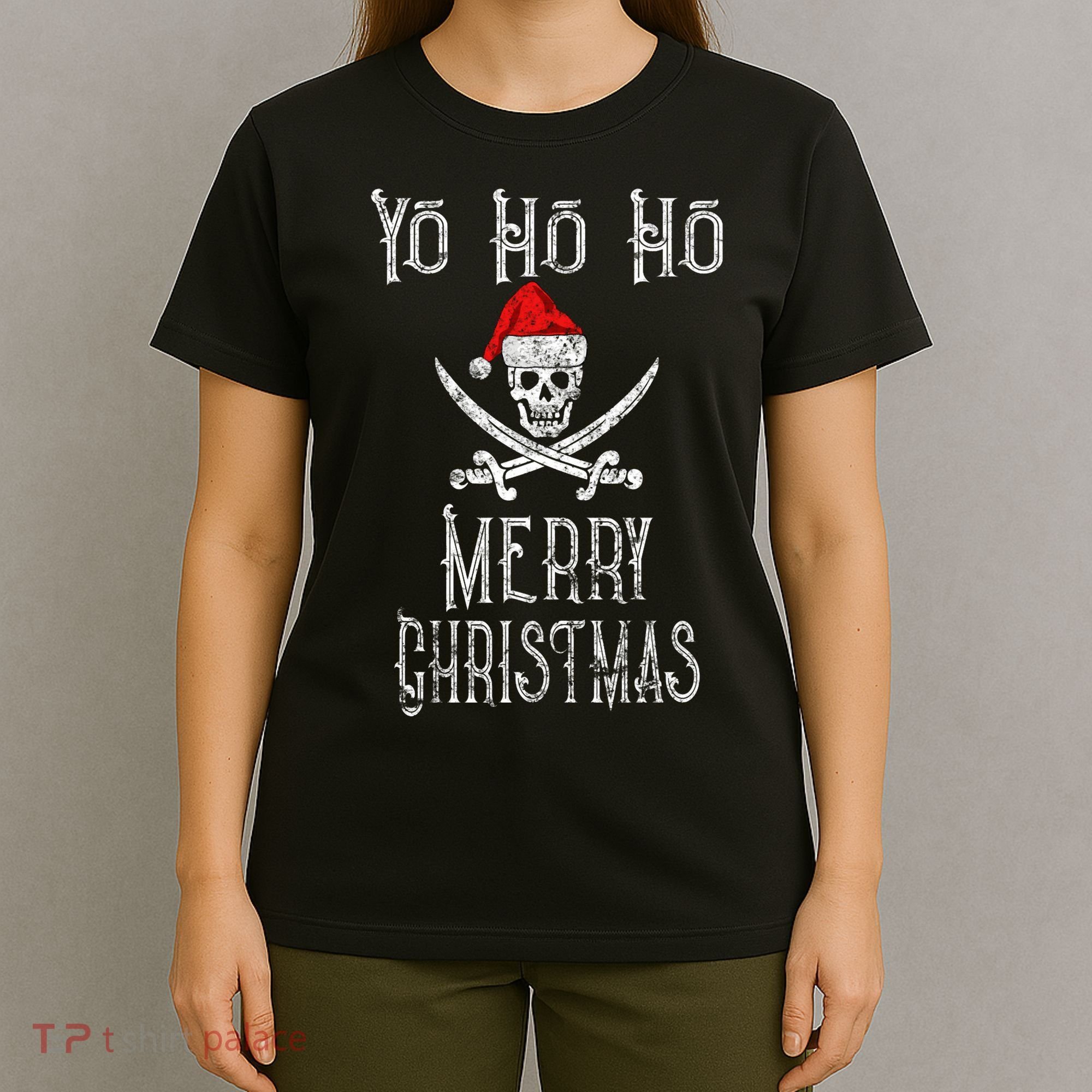 Holiday Pirate Yo Ho Ho Merry Christmas Santa Hat Boating Long Sleeve T-Shirt