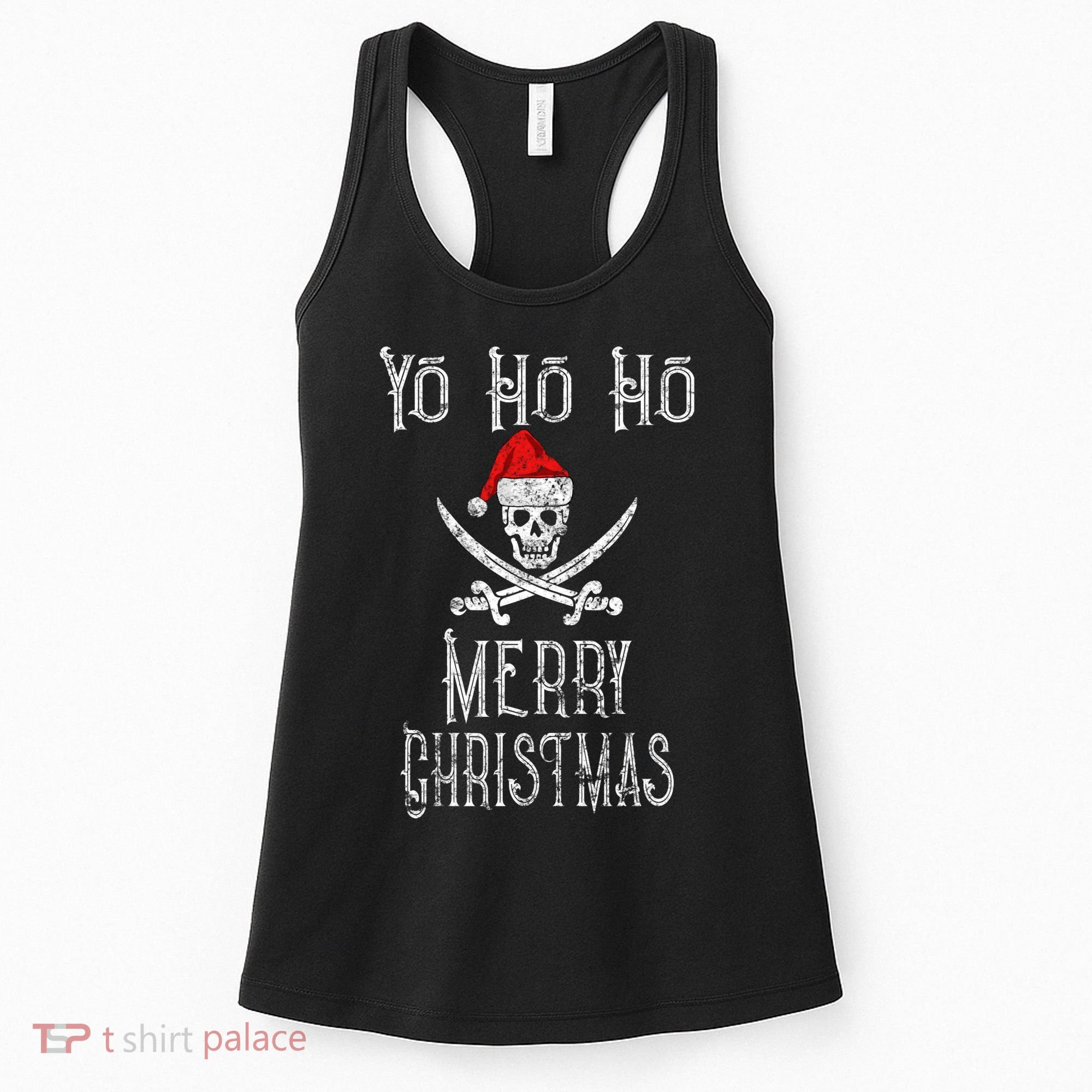 Holiday Pirate Yo Ho Ho Merry Christmas Santa Hat Boating Long Sleeve Women's Tank Top