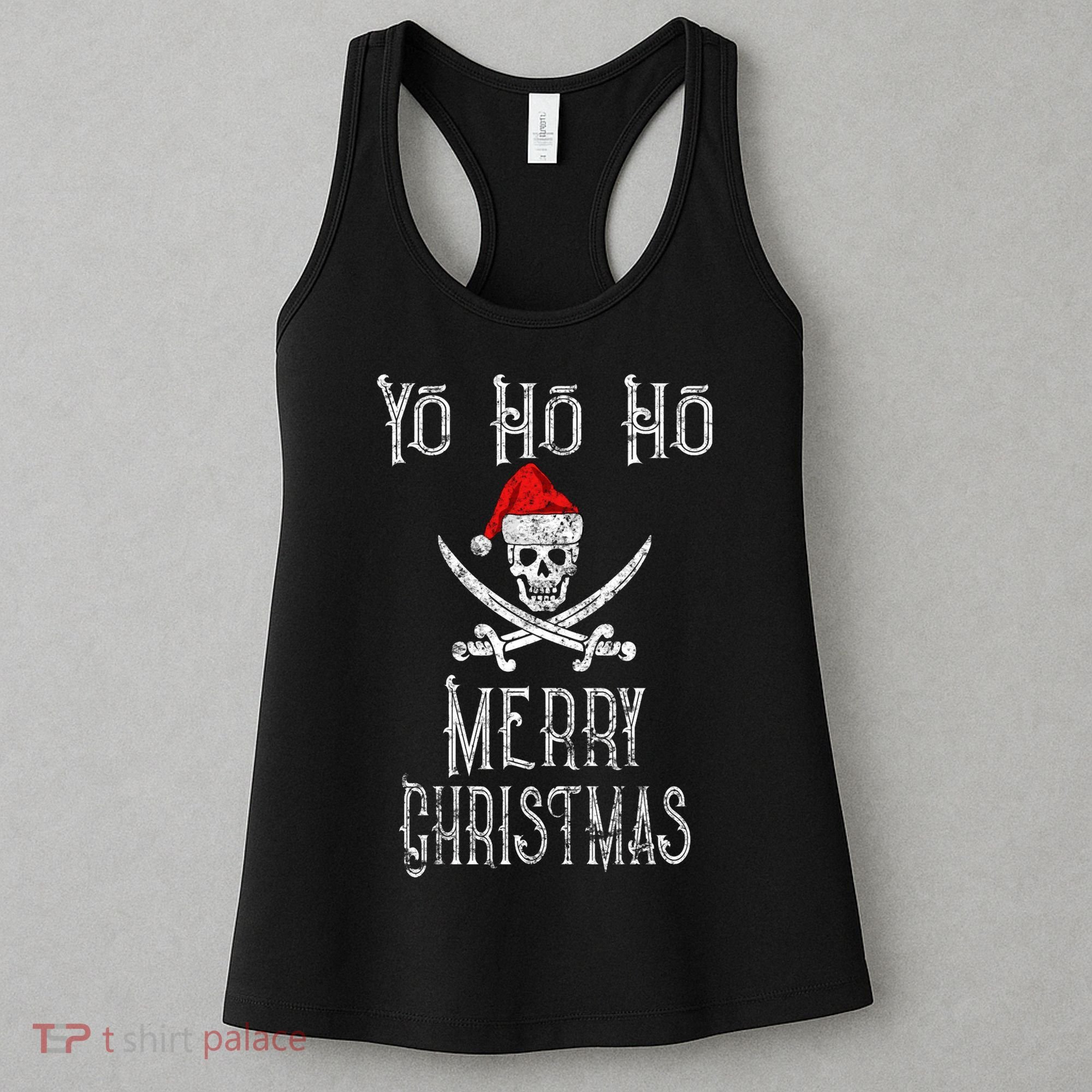 Holiday Pirate Yo Ho Ho Merry Christmas Santa Hat Boating Long Sleeve Women's Tank Top