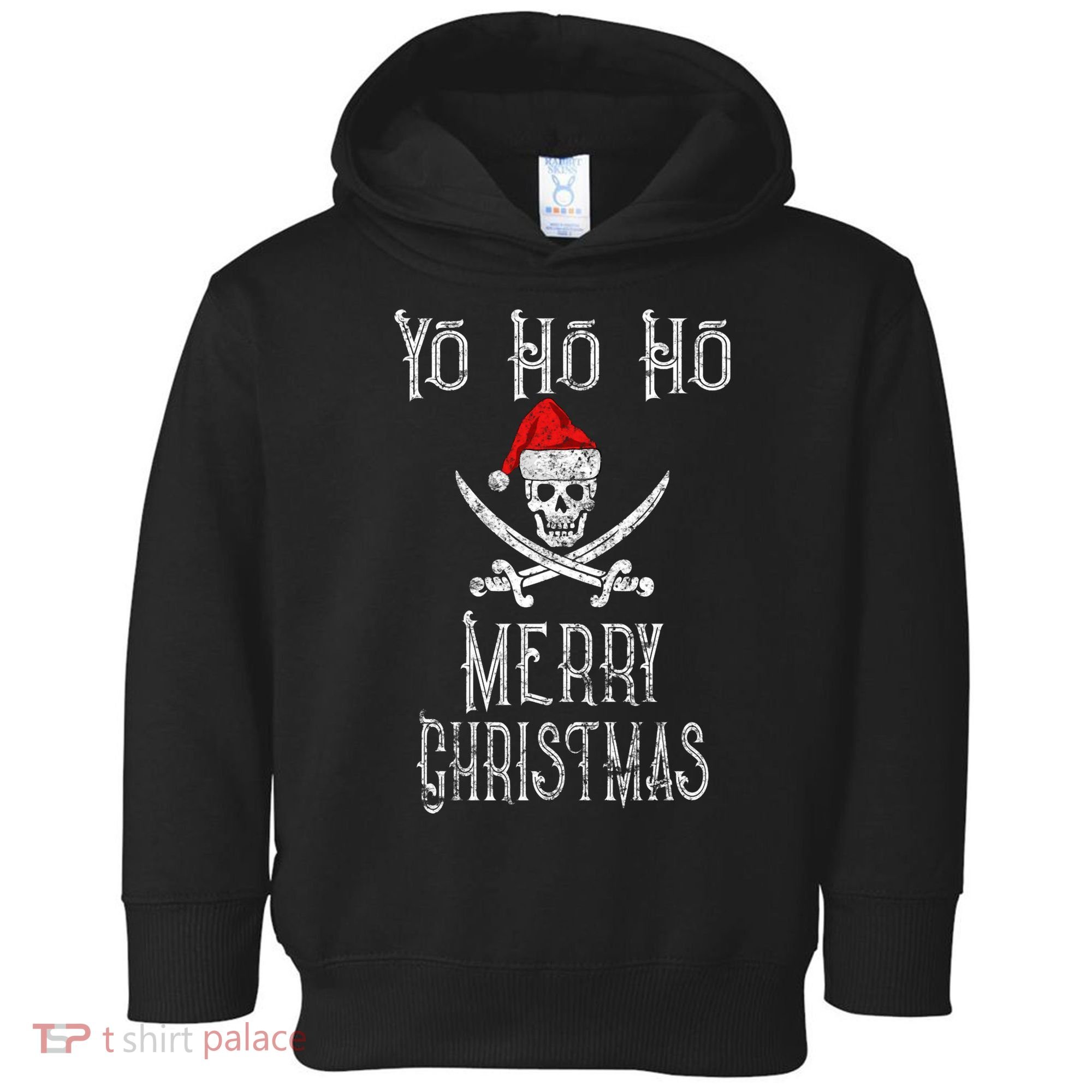 Holiday Pirate Yo Ho Ho Merry Christmas Santa Hat Boating Long Sleeve Toddler Hoodie