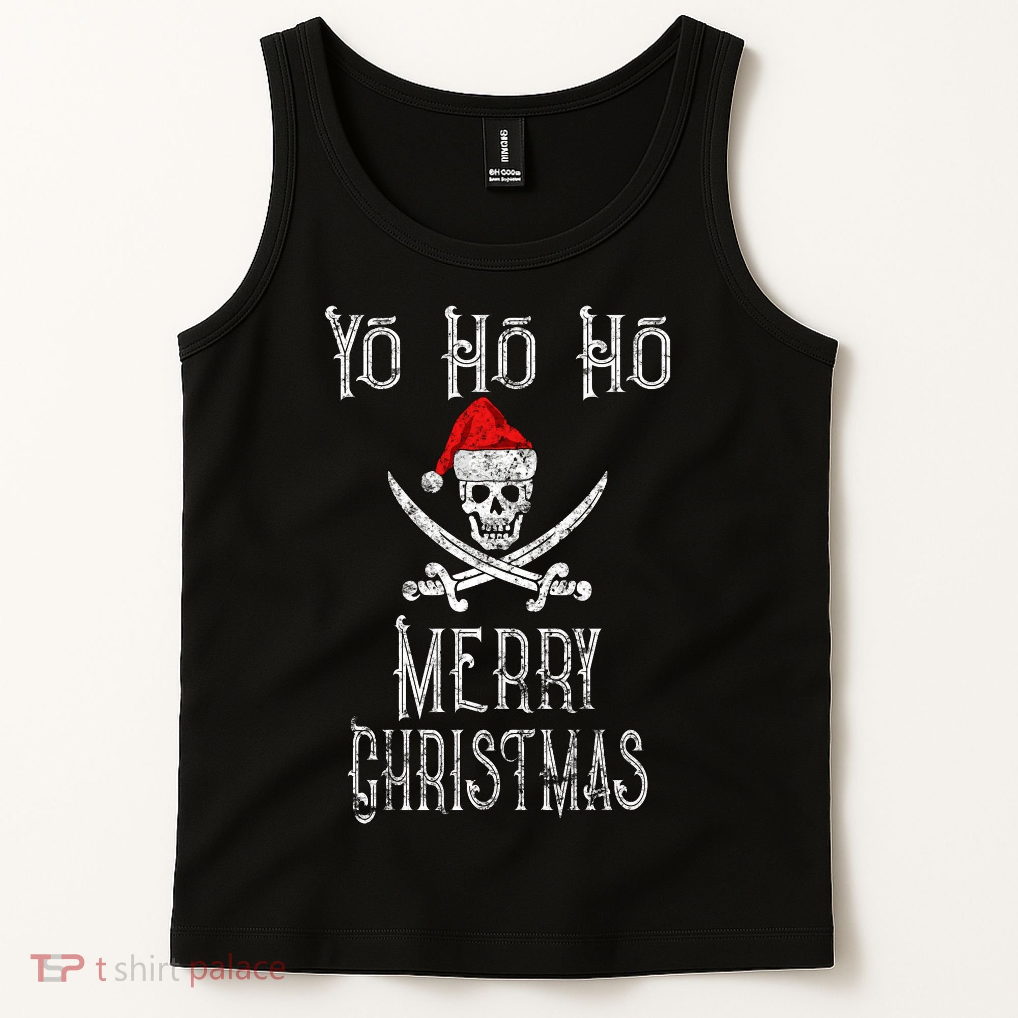 Holiday Pirate Yo Ho Ho Merry Christmas Santa Hat Boating Long Sleeve Tank Top