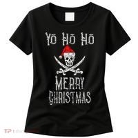Holiday Pirate Yo Ho Ho Merry Christmas Santa Hat Boating Long Sleeve Women's T-Shirt thumb 0